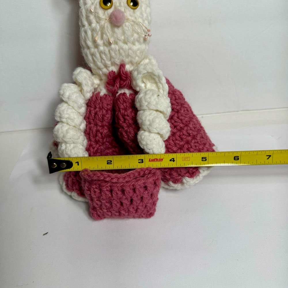 Handmade crochet bunny rabbit. Adorable rabbit wearing a flouncy pink dress. - Picture 6 of 9